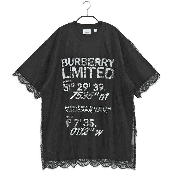 バーバリー BURBERRY レース オーバーレイコーディネートプリント コットンTシャツ 8042696-A1189 BLACK